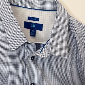 Egara White and Blue Microcheck Casual Button-Down Shirt